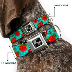 Buckle-Down Red Roses Polka Dots Dog Collar, Medium: 16 to 23-in neck, 1.5-in wide slide 2 of 8
