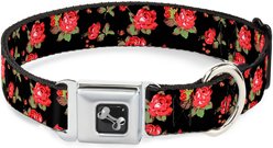 Buckle-Down Red Roses Scattered Dog Collar, Medium: 11 to 16.5-in neck, 1-in wide