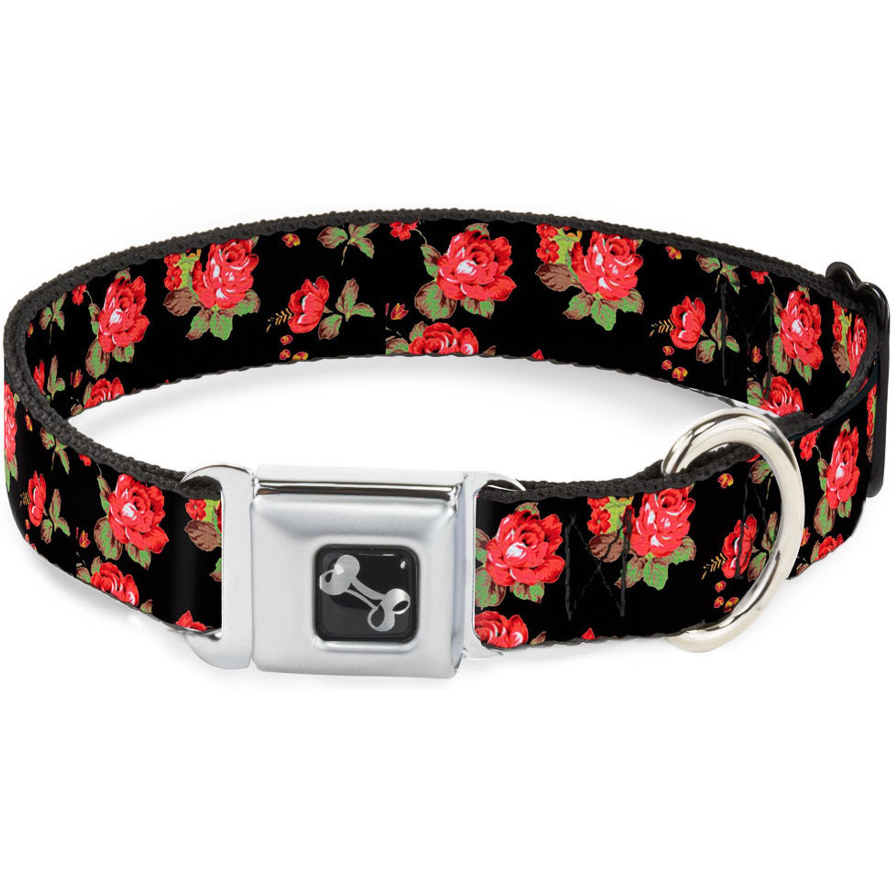 Buckle-Down Red Roses Scattered Dog Collar, Large: 20 to 31-in neck, 1.5-in wide