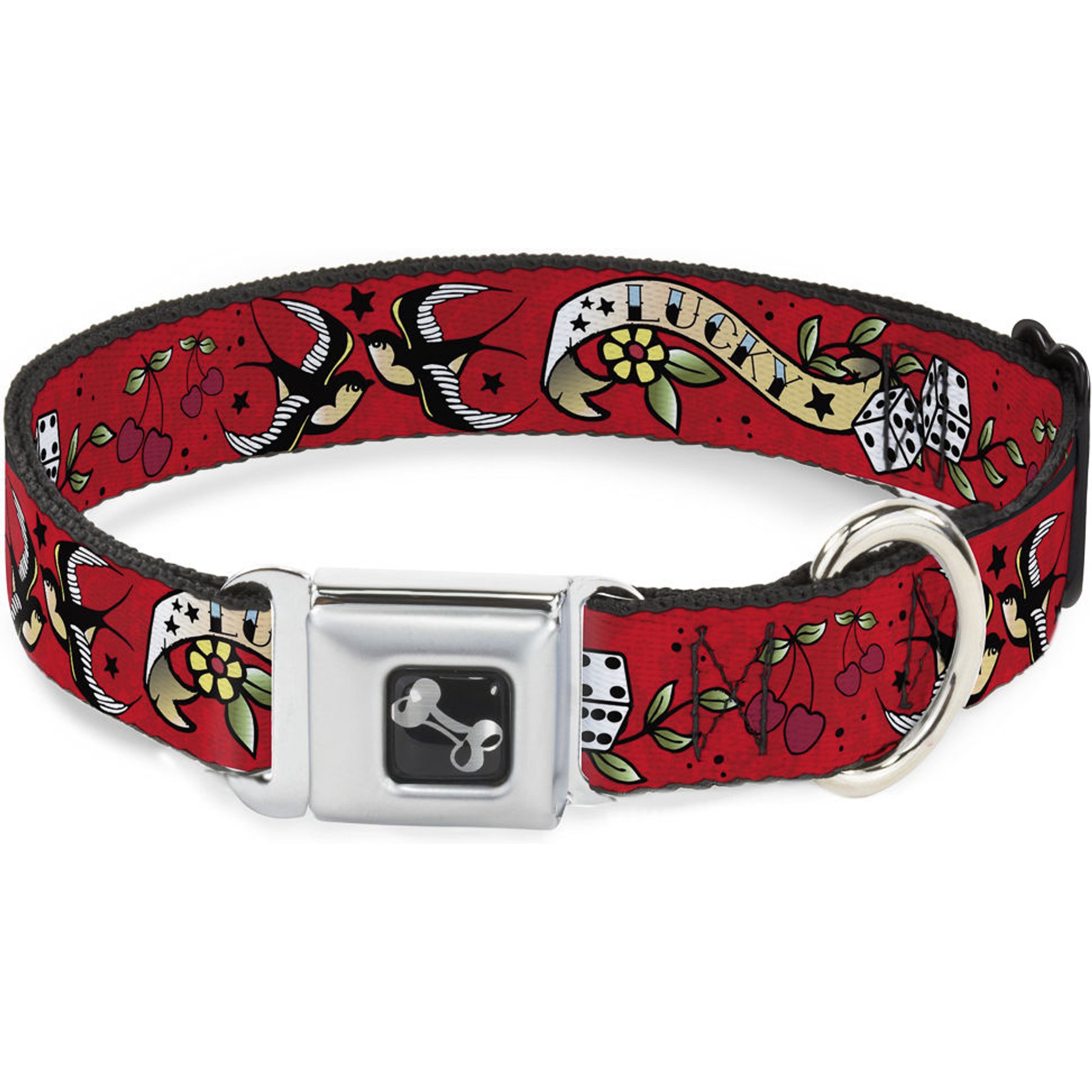 Buckle-Down Lucky Red Dog Collar, Large: 15 to 24-in neck, 1-in wide
