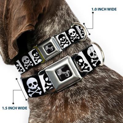 Show full view: Buckle-Down Skull Cross Bones Dog Collar, Medium: 16 to 23-in neck, 1.5-in wide slide 2 of 8