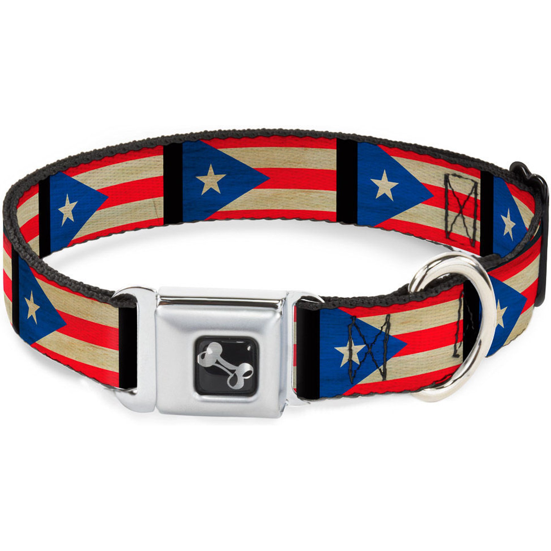 Buckle-Down Puerto Rico Flag Weathered Dog Collar, Small: 13 to 17-in neck, 1.5-in wide
