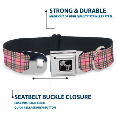Show full view: Buckle-Down Plaid Dog Collar, Pink, Medium: 11 to 16.5-in neck, 1-in wide slide 4 of 8