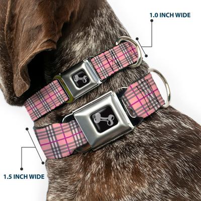 Show full view: Buckle-Down Plaid Dog Collar, Pink, Medium: 11 to 16.5-in neck, 1-in wide slide 2 of 8