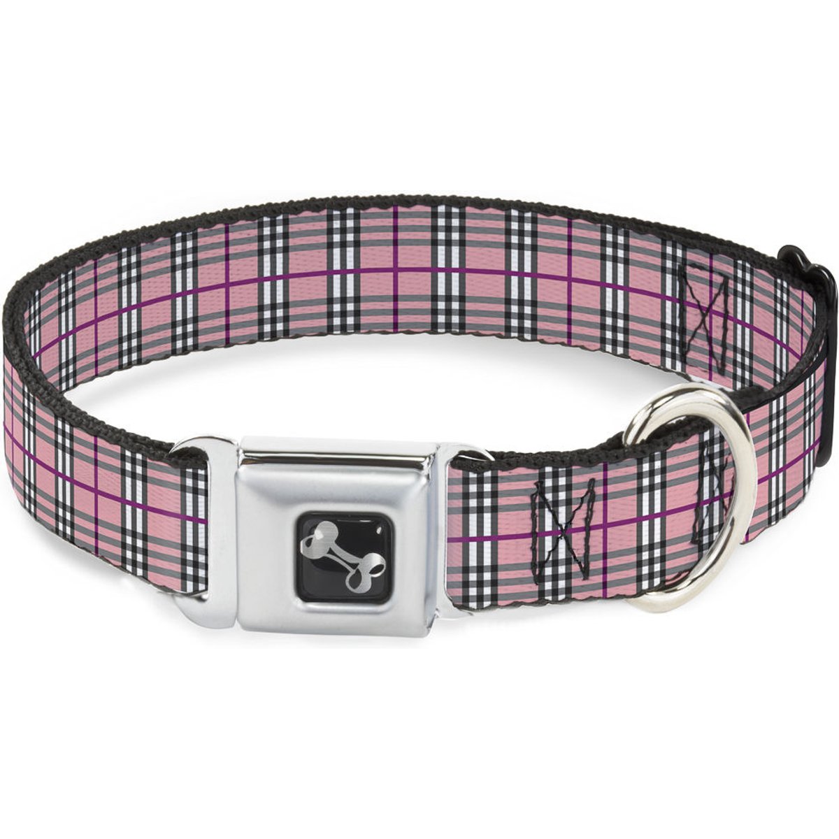 Buckle-Down Plaid Dog Collar, Pink, Small: 13 to 17-in neck, 1.5-in wide