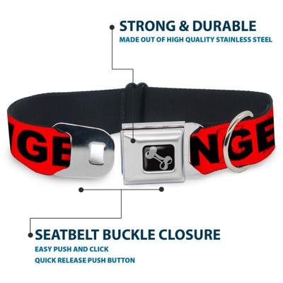 Show full view: Buckle-Down Danger Text Dog Collar, Medium: 11 to 16.5-in neck, 1-in wide slide 4 of 8