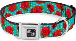 Buckle-Down Red Roses Polka Dots Dog Collar, Medium: 16 to 23-in neck, 1.5-in wide