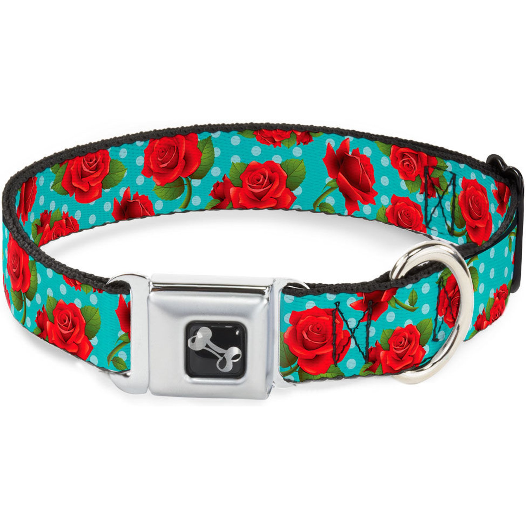 Buckle-Down Red Roses Polka Dots Dog Collar, Small: 13 to 17-in neck, 1.5-in wide