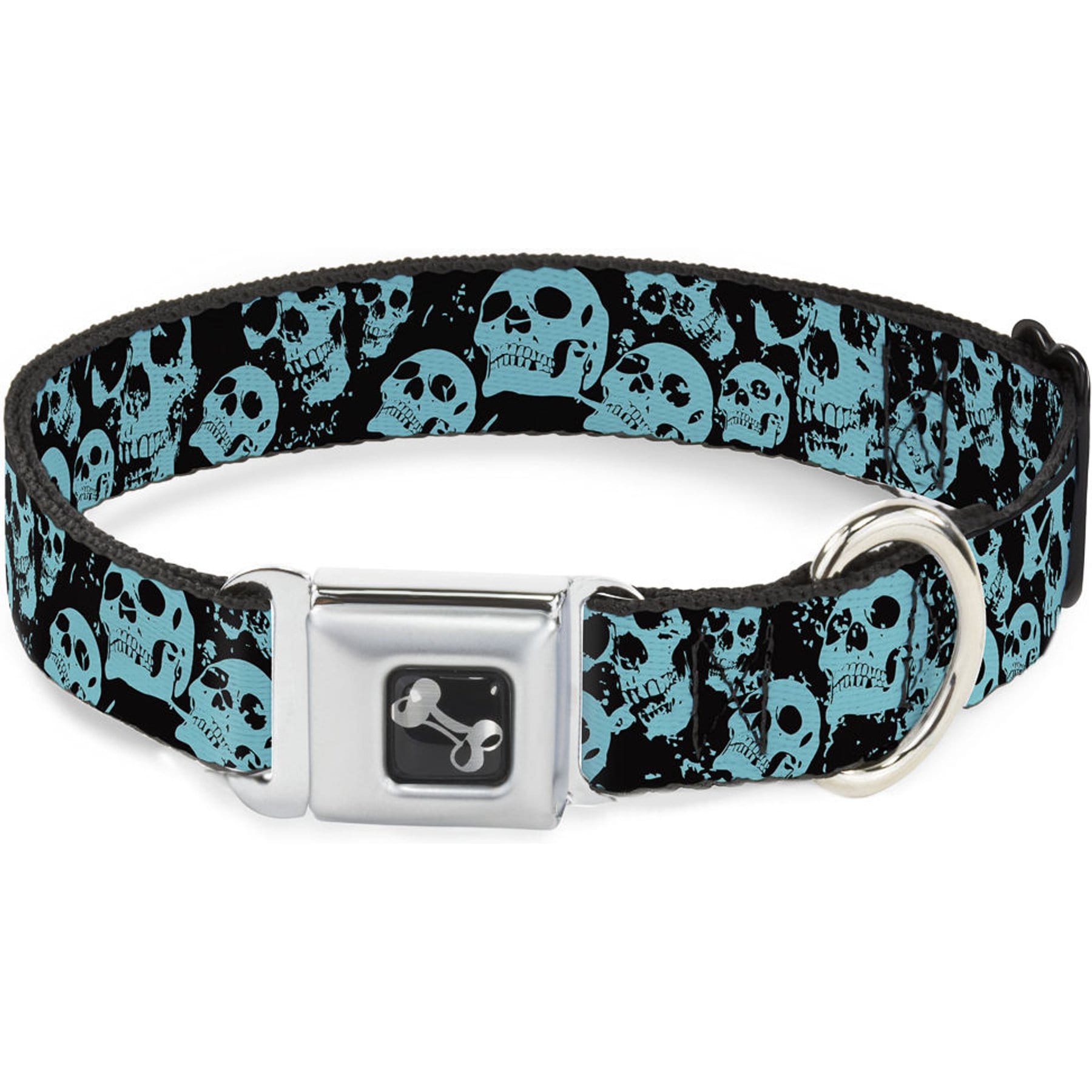Buckle-Down Skulls Stacked Weathered Dog Collar, Large: 15 to 24-in neck, 1-in wide