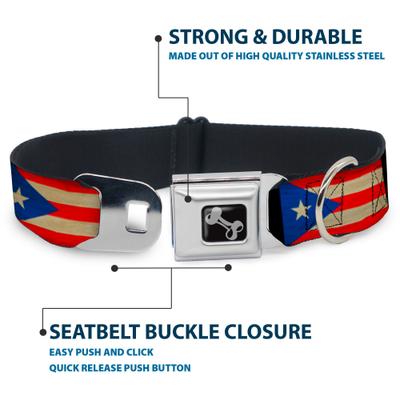 Show full view: Buckle-Down Puerto Rico Flag Weathered Dog Collar, Medium: 11 to 16.5-in neck, 1-in wide slide 5 of 9