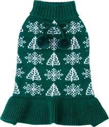 CuteBone Snowflake Dog Sweater Dress, Green, Small slide 2 of 9
