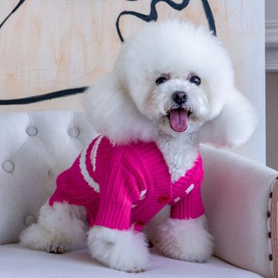 Show full view: CuteBone Cardigan Striped Knitted Dog Sweater, Pink, Large slide 5 of 9