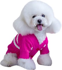 CuteBone Cardigan Striped Knitted Dog Sweater, Pink, Medium