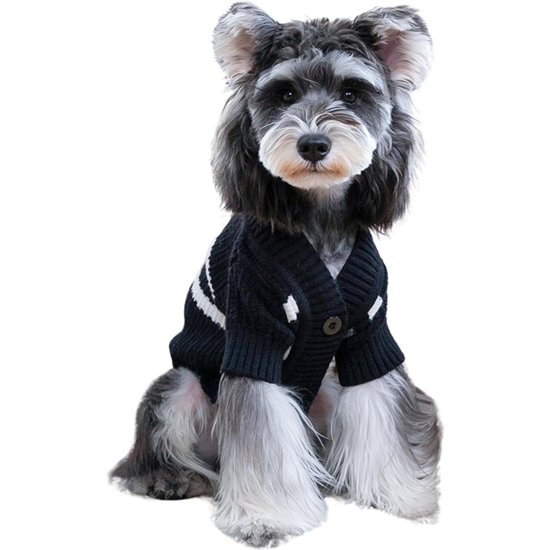 CuteBone Cardigan Striped Knitted Dog Sweater, Black, X-Small