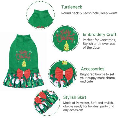 Show full view: CuteBone Holiday Dog Christmas Sweater Dress, Green, X-Large slide 5 of 11