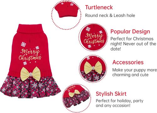 Show full view: CuteBone Holiday Dog Christmas Sweater Dress, Red, X-Small slide 4 of 10
