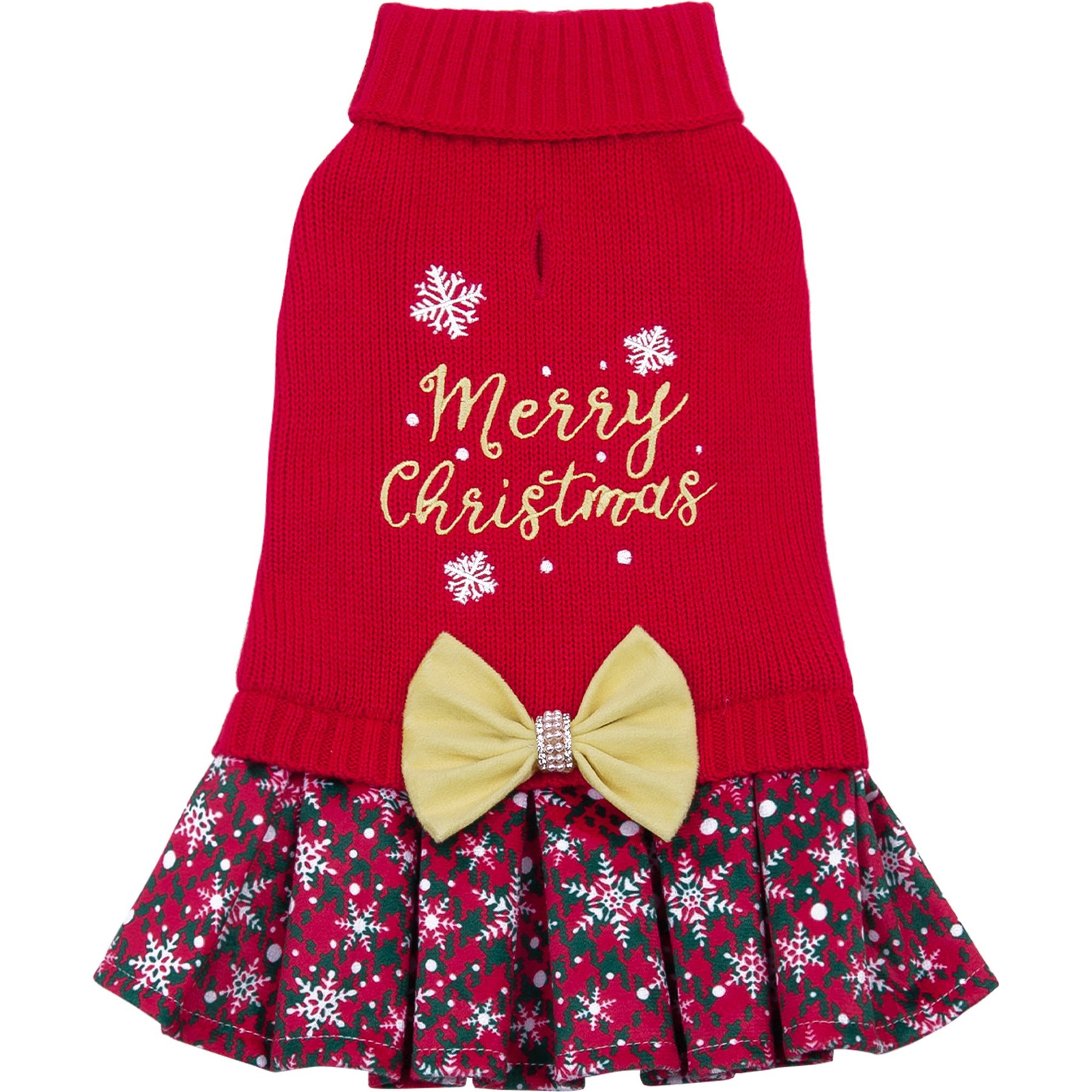 CuteBone Holiday Dog Christmas Sweater Dress, Red, Small