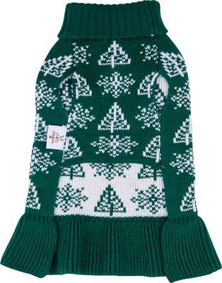 Show full view: CuteBone Snowflake Dog Sweater Dress, Green, X-Small slide 6 of 10
