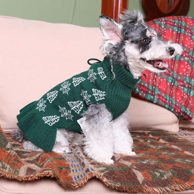 Show full view: CuteBone Snowflake Dog Sweater Dress, Green, X-Small slide 4 of 10