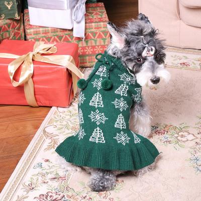 Show full view: CuteBone Snowflake Dog Sweater Dress, Green, X-Small slide 2 of 10