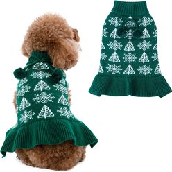 CuteBone Snowflake Dog Sweater Dress, Green, Small