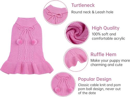 Show full view: CuteBone Solid Dog Sweater Dress, Pink, X-Small slide 5 of 9