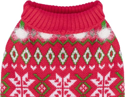 Show full view: CuteBone Snowflake Argyle Dog Sweater Dress, Red, X-Small slide 5 of 9