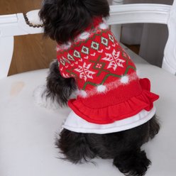 CuteBone Snowflake Argyle Dog Sweater Dress, Red, Large slide 2 of 9
