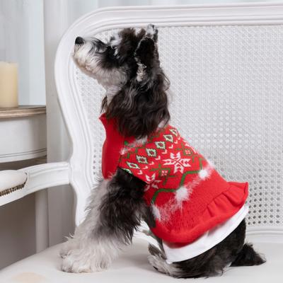 Show full view: CuteBone Snowflake Argyle Dog Sweater Dress, Red, X-Small slide 2 of 9