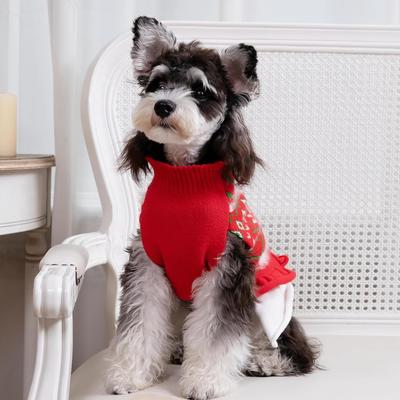 Show full view: CuteBone Snowflake Argyle Dog Sweater Dress, Red, X-Small slide 3 of 9