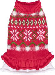 CuteBone Snowflake Argyle Dog Sweater Dress, Red, X-Small