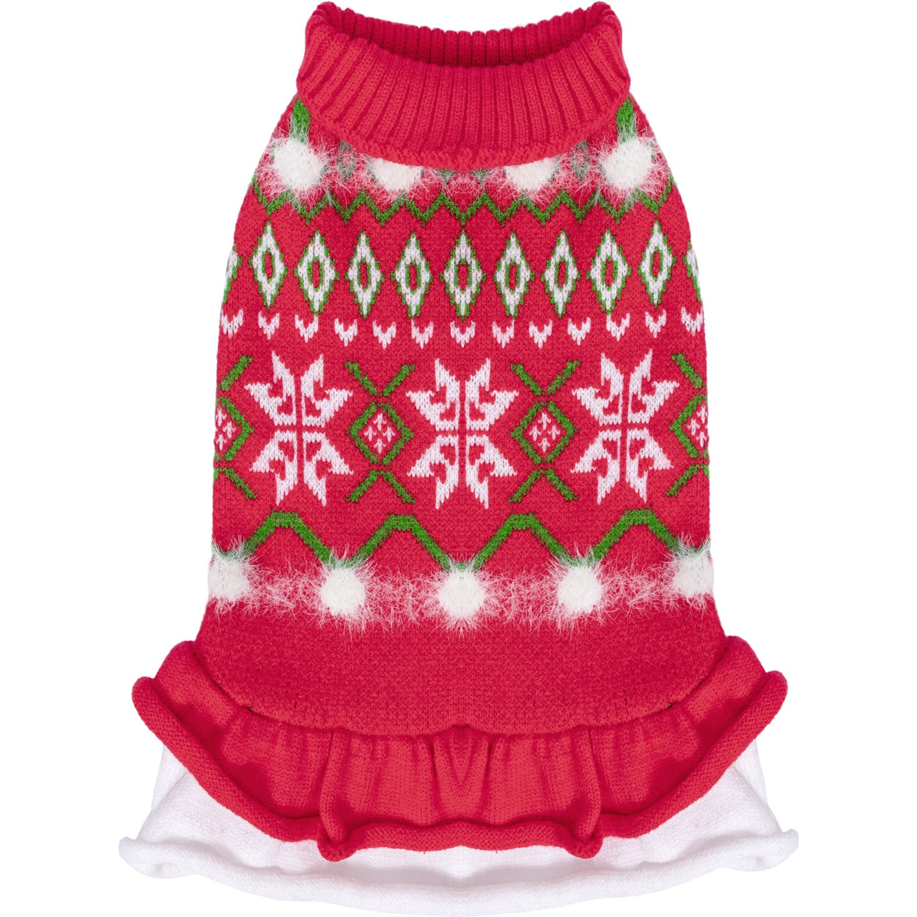 CuteBone Snowflake Argyle Dog Sweater Dress, Red, Large