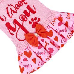 CuteBone Hearts Dog Sweater Dress, Pink, X-Small slide 2 of 8