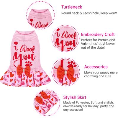 Show full view: CuteBone Hearts Dog Sweater Dress, Pink, Large slide 6 of 10