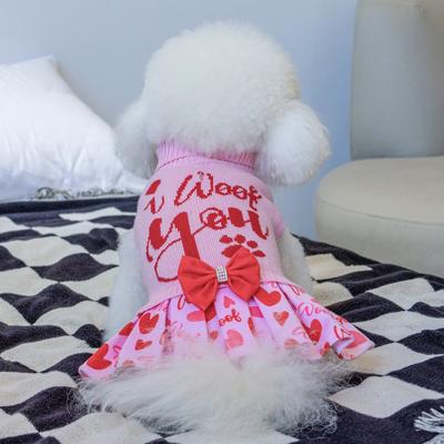 Show full view: CuteBone Hearts Dog Sweater Dress, Pink, Large slide 5 of 10