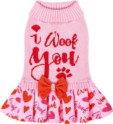CuteBone Hearts Dog Sweater Dress, Pink, Large