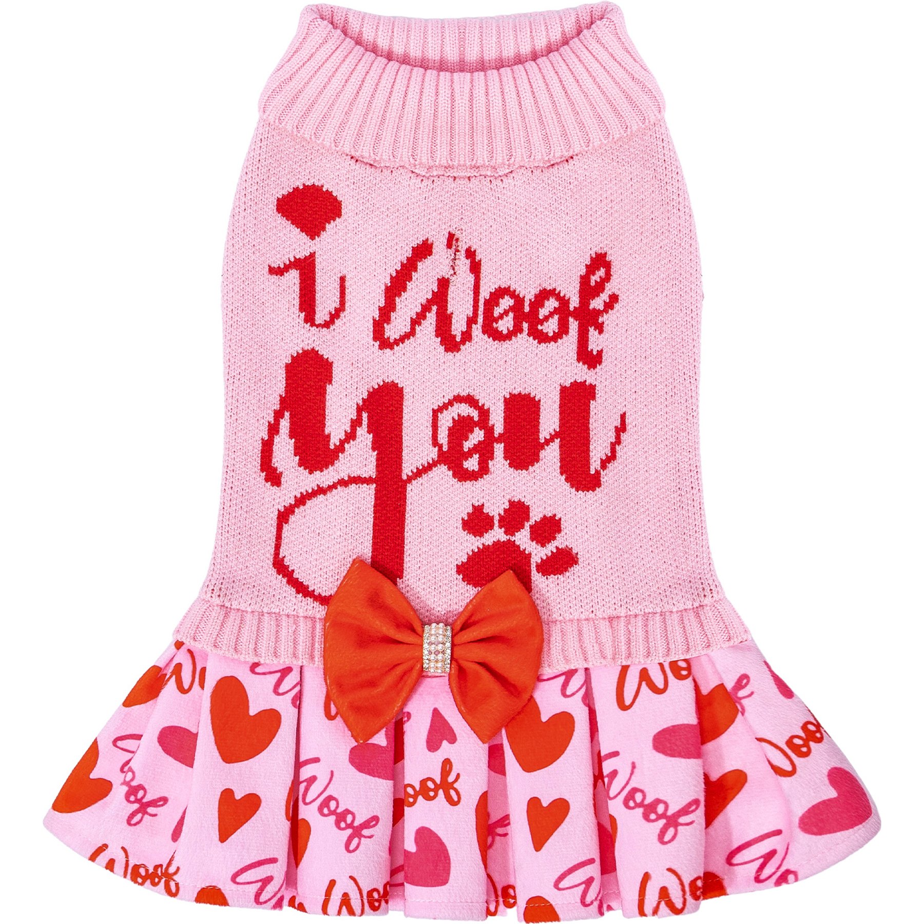 CuteBone Hearts Dog Sweater Dress, Pink, Medium