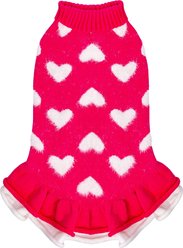 CuteBone Hearts Dog Sweater Dress, Red, X-Small