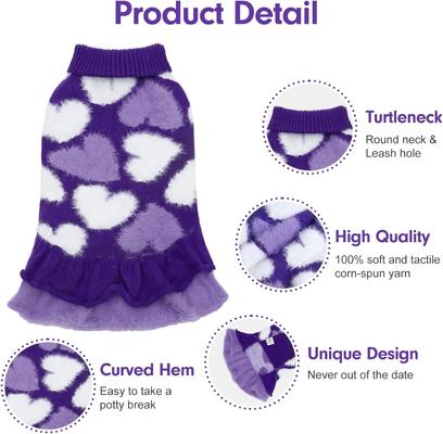 Show full view: CuteBone Hearts Dog Sweater Dress, Purple, Small slide 4 of 9