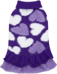 CuteBone Hearts Dog Sweater Dress, Purple, Small