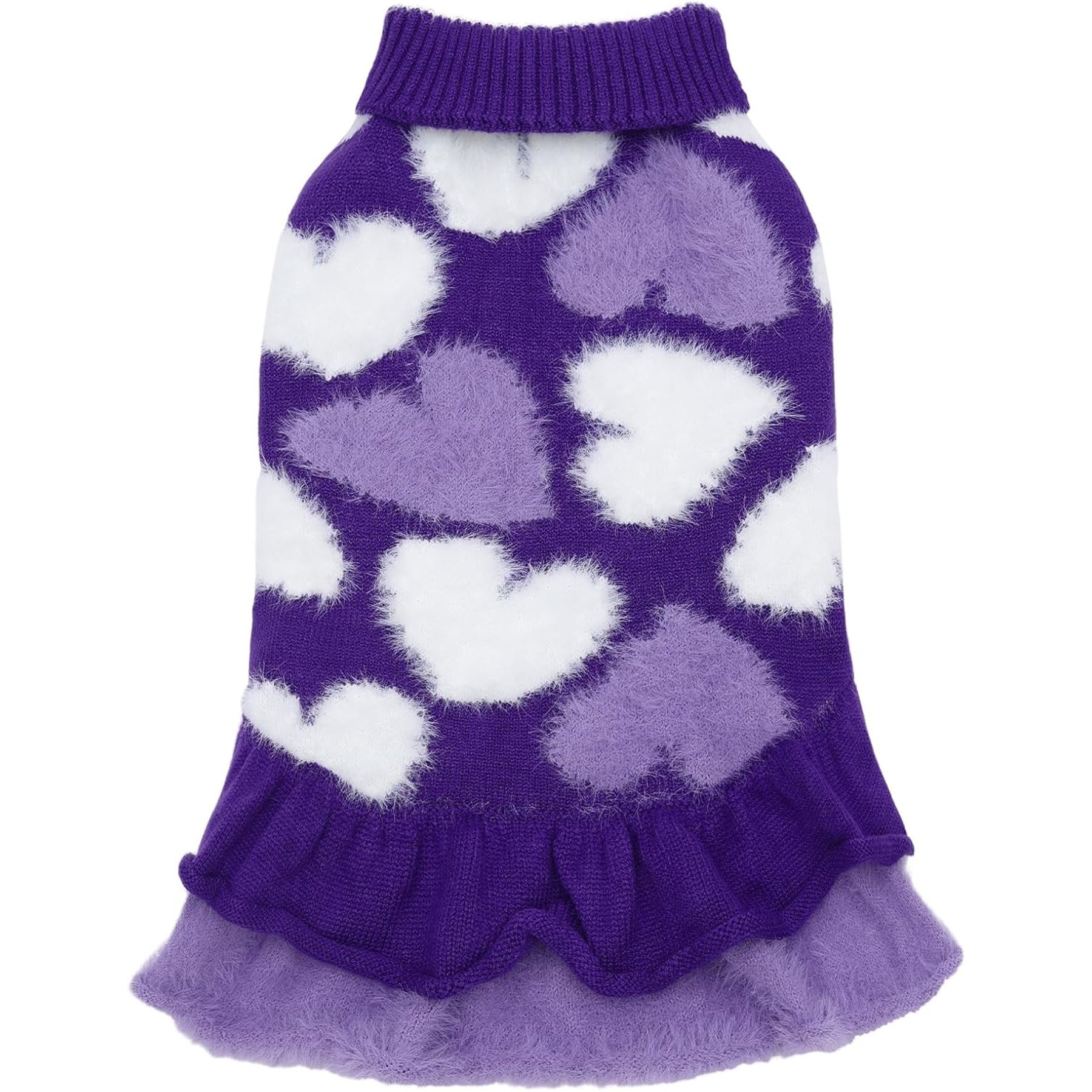 CuteBone Hearts Dog Sweater Dress, Purple, Large
