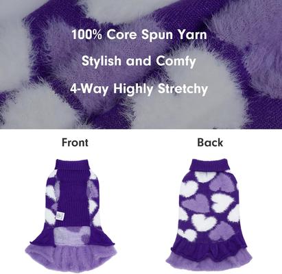 Show full view: CuteBone Hearts Dog Sweater Dress, Purple, Small slide 3 of 9