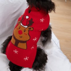CuteBone Reindeer Print Dog Christmas Sweater, Red, X-Small