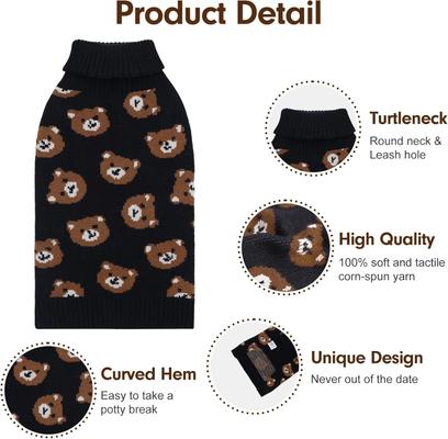 Show full view: CuteBone Bears Print Dog Sweater, Black/Brown, X-Small slide 3 of 8