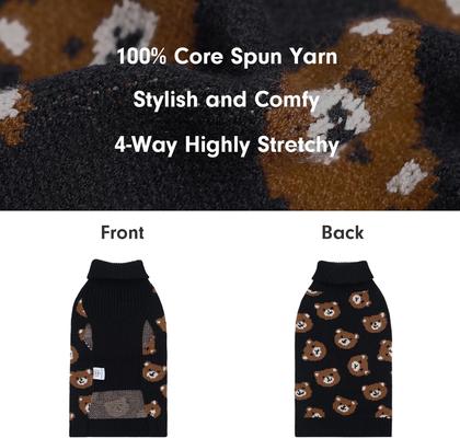 Show full view: CuteBone Bears Print Dog Sweater, Black/Brown, X-Small slide 2 of 8