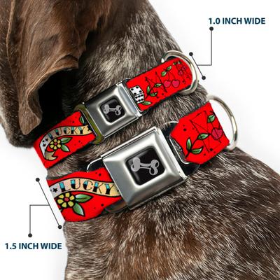 Show full view: Buckle-Down Lucky Red Dog Collar, Medium: 11 to 16.5-in neck, 1-in wide slide 2 of 8