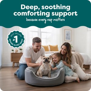 FurHaven Two-Tone Faux Fur & Suede Oval Dog & Cat Bed, Gray, Medium