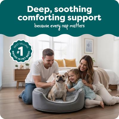 Show full view: FurHaven Two-Tone Faux Fur & Suede Oval Dog & Cat Bed, Gray, Medium slide 2 of 9