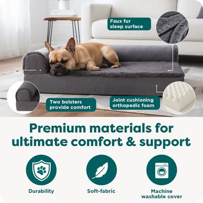 Show full view: FurHaven Plush Deluxe Chaise Orthopedic Cat & Dog Bed with Removable Cover, Platinum Gray, Medium slide 5 of 10