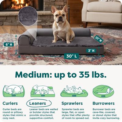 Show full view: FurHaven Plush Deluxe Chaise Orthopedic Cat & Dog Bed with Removable Cover, Platinum Gray, Medium slide 3 of 10